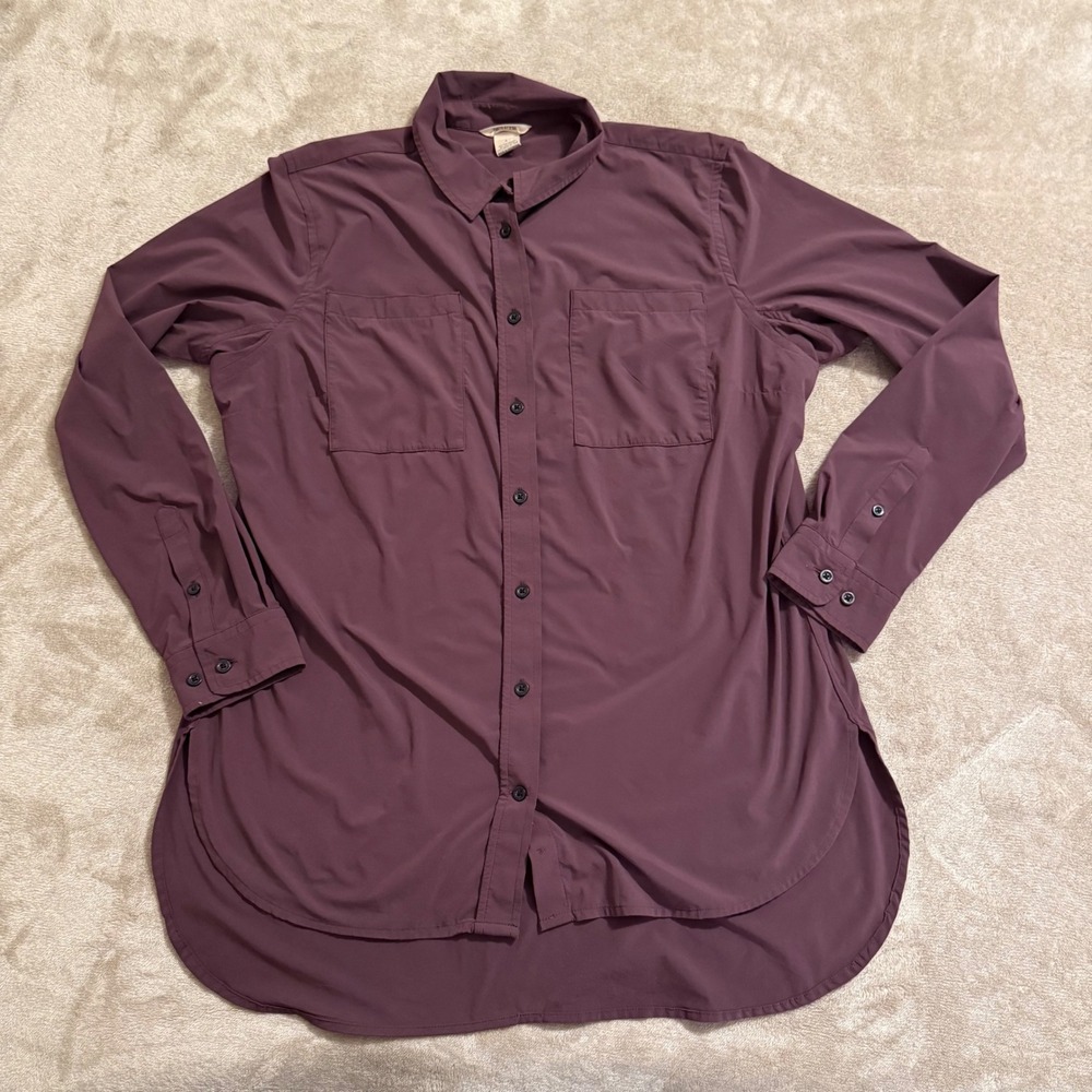 Duluth Trading Co Womens Large Plum Purple Stretch Long Sleeve Button Down Shirt